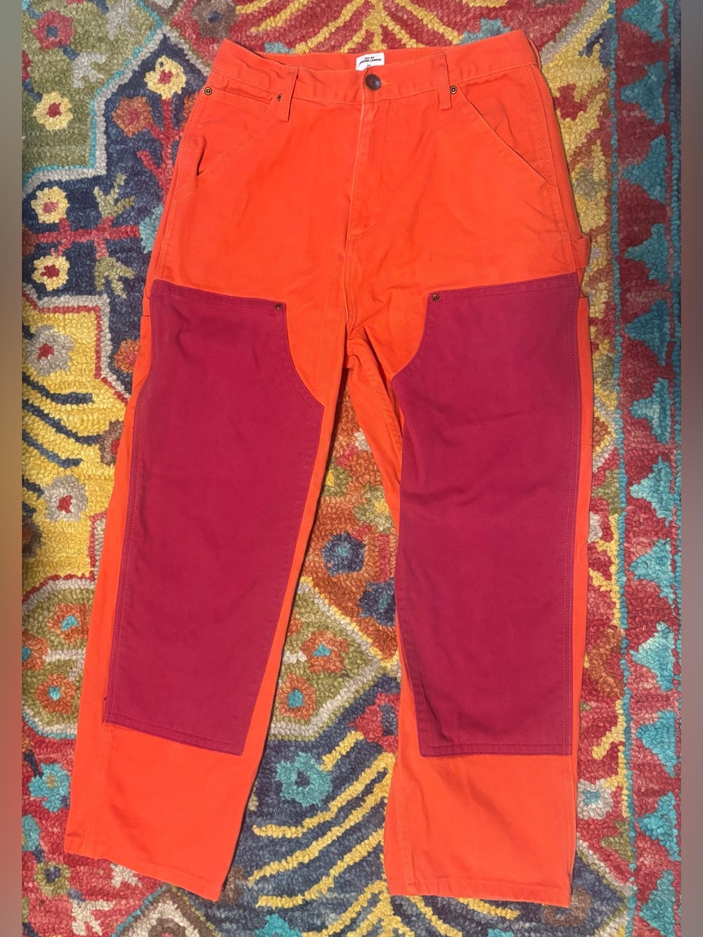 Unisex Wide Leg Two-Tone Orange & Pink Carpenter Pants by Jerome Lamar